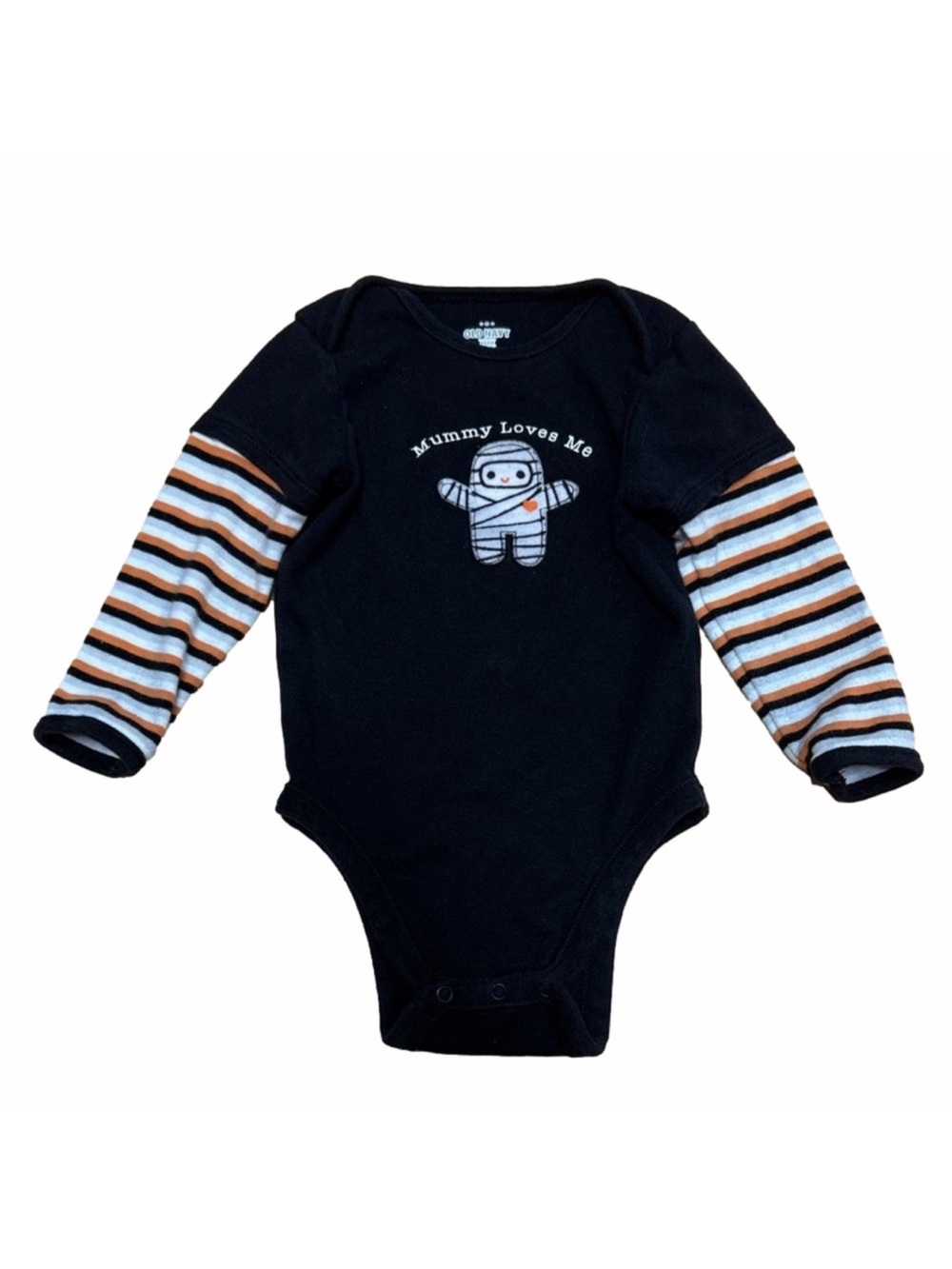 Old Navy Baby Black Mummy Loves Me Halloween Bodysuit Striped Sleeves